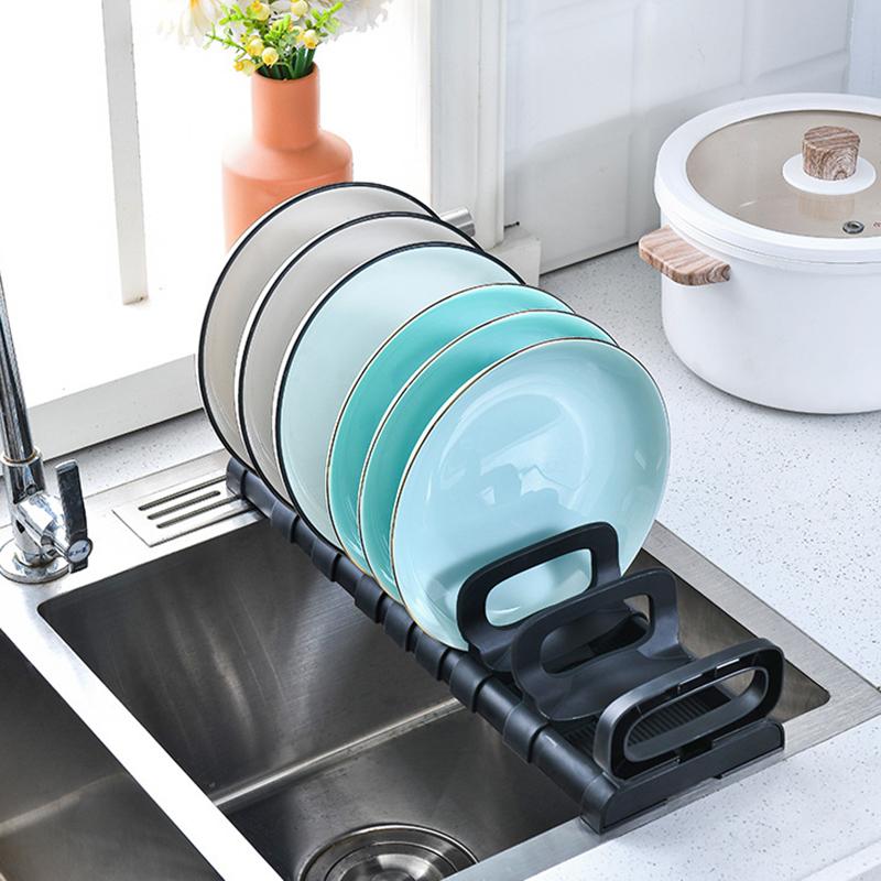 Kitchen Plate Organizer Adjustable Dish Storage Rack Plastic Pot Lid Holders Dishes Draining Storage Holder Kitchen Accessories