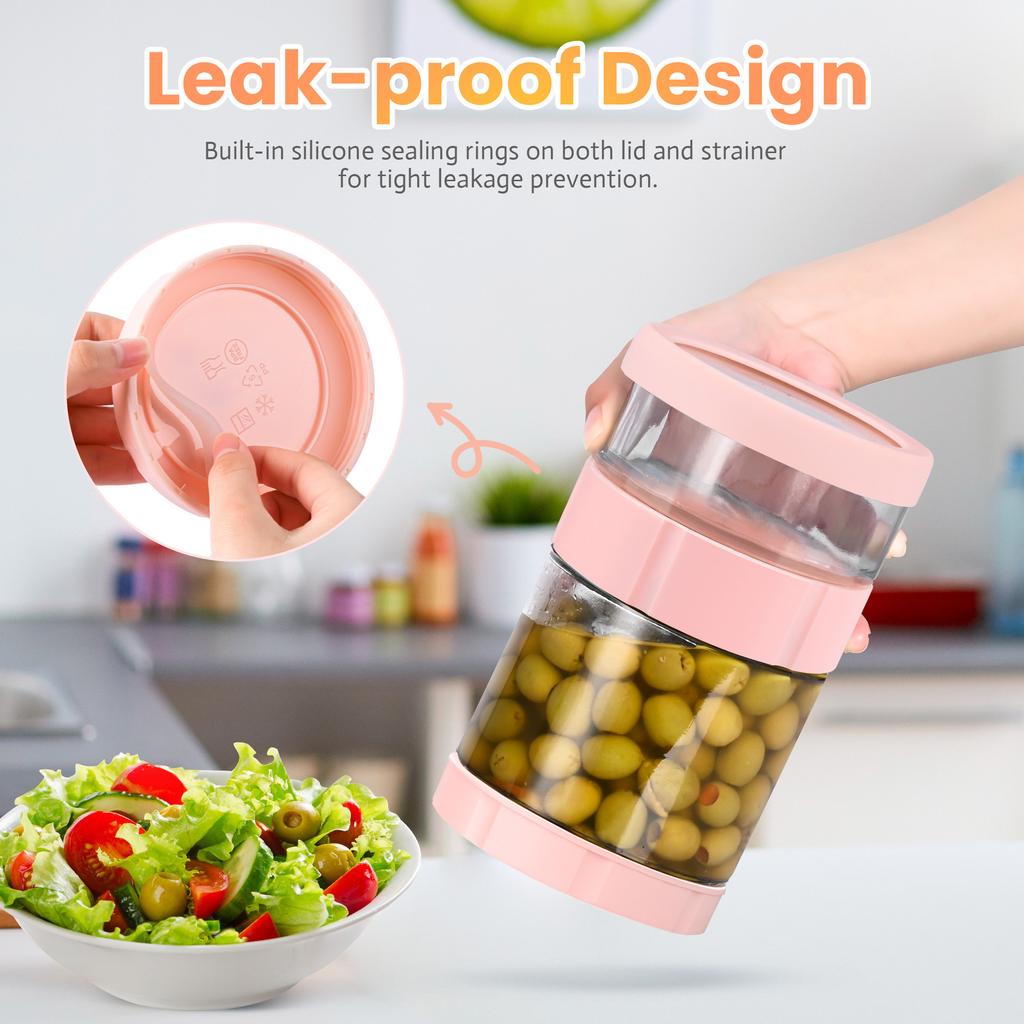 Glass Pickle Jar Dry Wet Separation Pickle and Olive Jar Upside Down Kimchi Cucumber Container Hourglass Jar for Airtight Storag