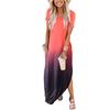 Women Casual Gradient Colours Pocket Long Dress Short Sleeves Split Maxi Dresses