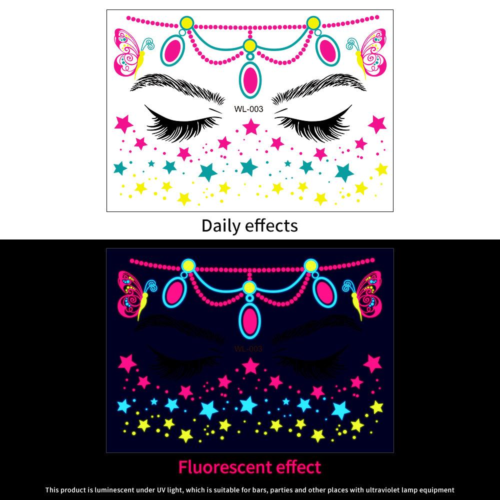16 Fluorescent Face Stickers Nightclub Masquerade Neon Fluorescent Face Stickers Waterproof Music Festival Glow Tattoo Stickers