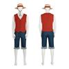 Costume Cosplay Monkey D Luffy pour Homme Adulte Tenue Anime Fête d'Halloween Gilet Rouge Short Chapeau de Paille Ensemble Corde