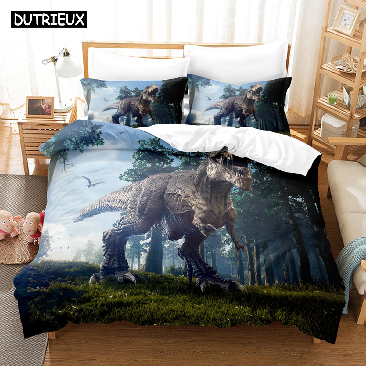3D De Dinosaurus Beddengoed Sets Dekbedovertrek Set Met Kussensloop Twin Full Queen King Beddengoed Bedlinnen AU Single(140x210cm)