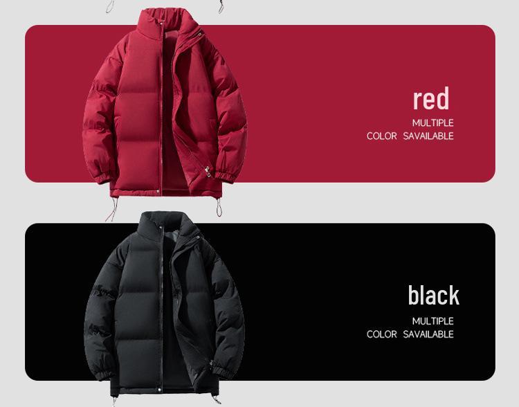 Men's Trendy Winter Down Coat: Loose, Thick Cotton-Padded Stand-Up Collar Jacket, Solid Color, Versatile Outerwear for Couples