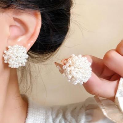 Women's Cloud Mongle Pearl Earrings [Silver Needle]