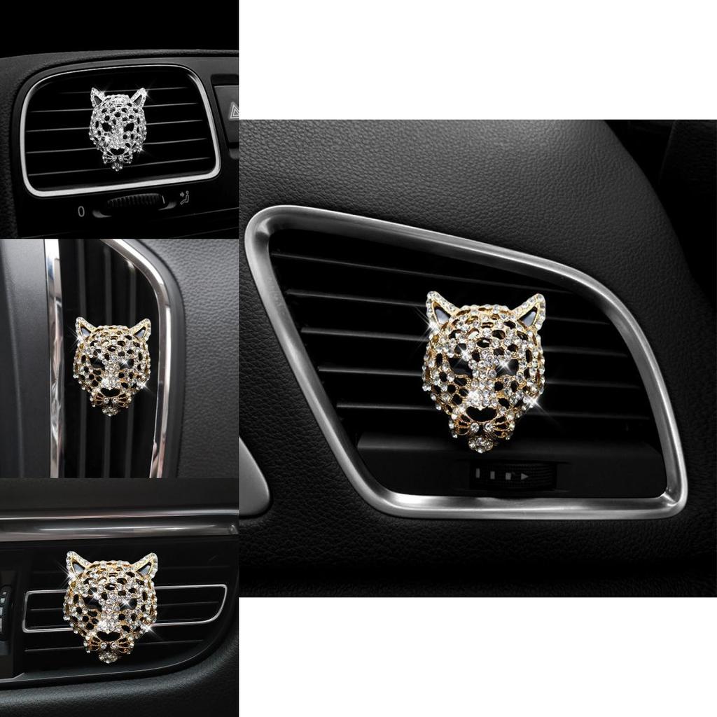 Metal Car Perfume Holder With Leopard Design Long-lasting Aroma Silver And Gold Options