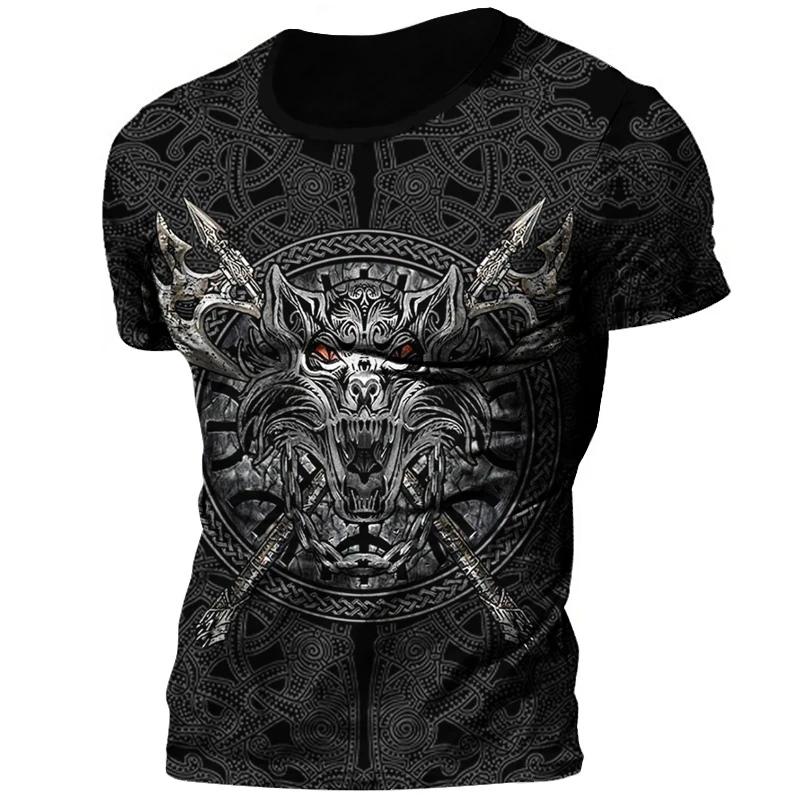 2025 Sommer Neu Heiß Vintage Wikinger Tattoo 3D Gedrucktes Herren T-Shirt Mode Street Bequem Atmungsaktiv Übergröße Lockeres Oberteil