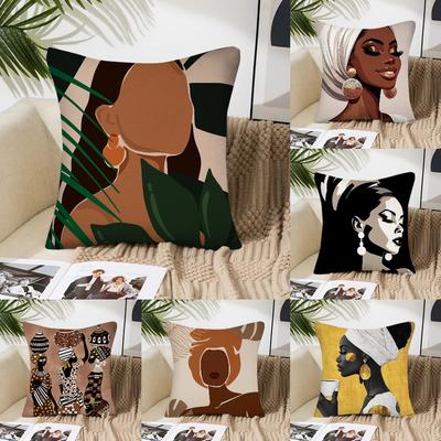 1PC African Women Pillow Case Square Pillow Bedroom Sofa Leisure Comfort Cushion Car Living Room Home Decoration 40X40
