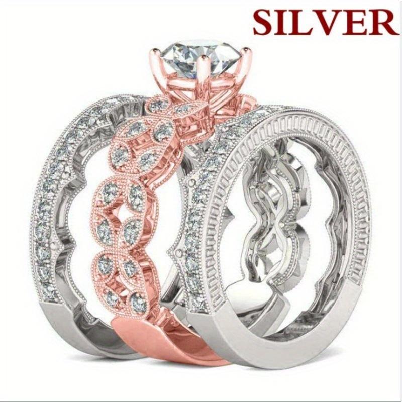 

Яркий набор серебряных колец, подходящий для Дня святого Валентина, годовщины свадьбы, романтического блеска, праздничного подарка любви No. 11