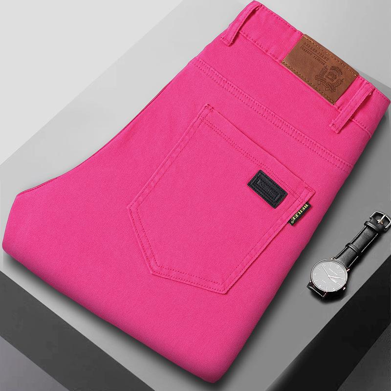 Letnie elastyczne spodnie dżinsowe dla mężczyzn, proste nogawki, slim fit, wszechstronne spodnie casualowe, nowy nabytek, długie spodnie dżinsowe