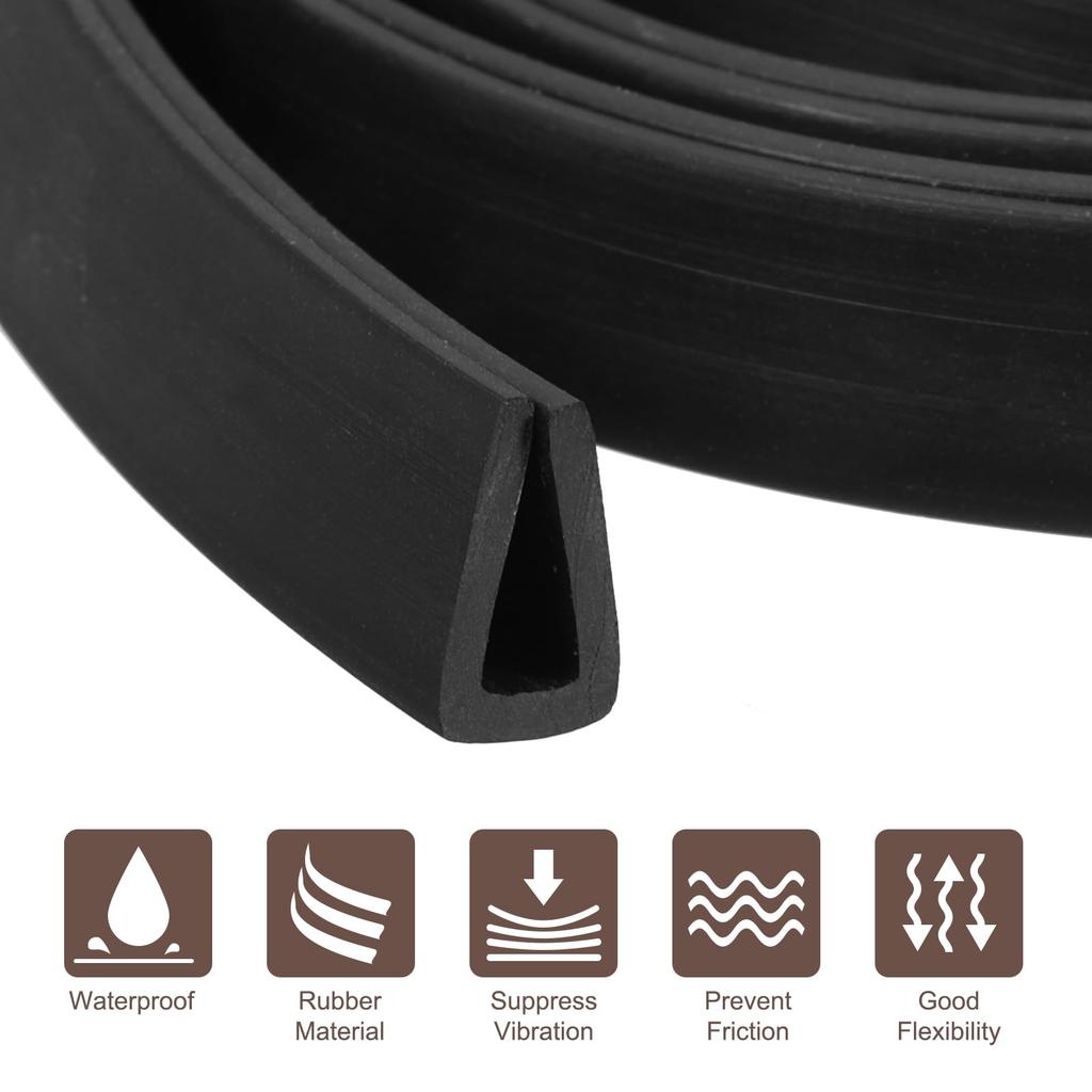 uxcell U Channel Edge Trim 6.6ft Length Rubber Guard Seal Strip Fits 3.5-4mm Edge (9/32" W x 7/16" H) Black