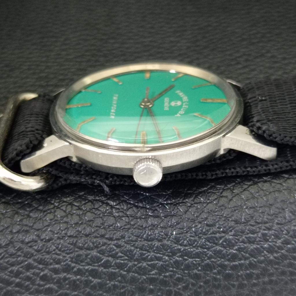 VINTAGE FAVRE LEUBA TWIN POWER 253 HAND-WINDING SWISS MENS GREEN WATCH A702048-5 R208-a702048