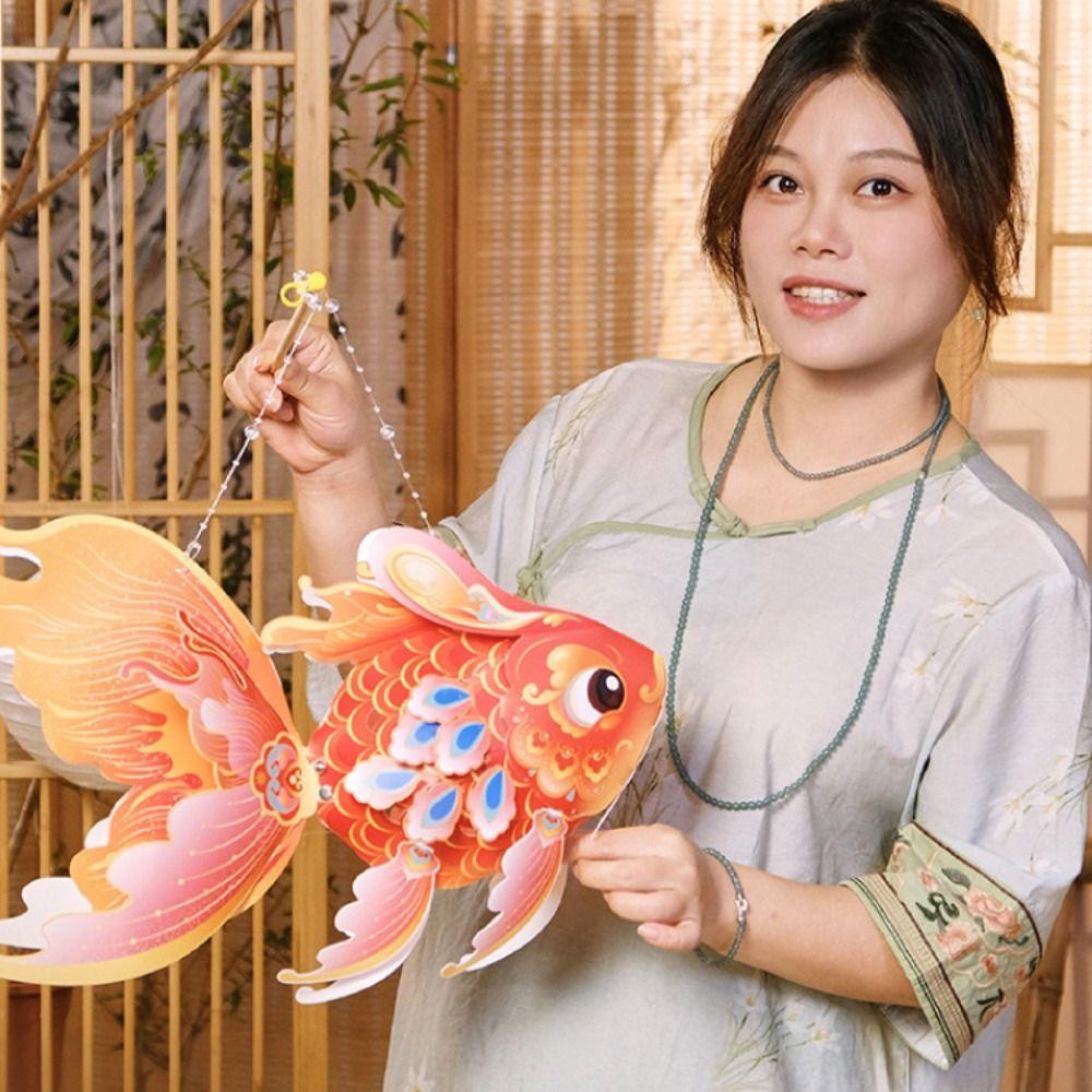 Glowing Goldfish Lantern Handmade Chinese Glowing Handheld Lantern  Hanfu Accessories