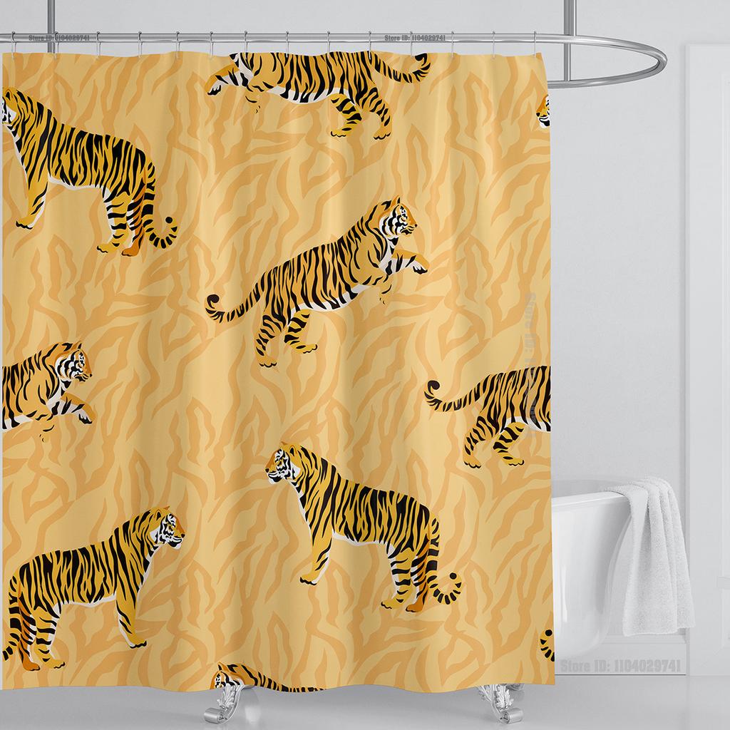 Bohemian Shower Curtain Tropical Jungle Wildlife Bathroom Set Modern Pink Aesthetic Parrot Floral Bathroom Curtain With Hooks