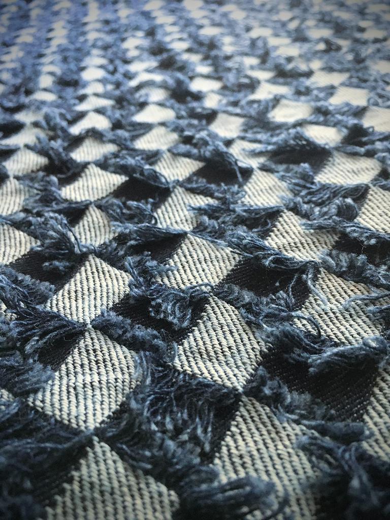 Fringe Denim Design Denim Handmade Denim Thin Cotton Denim Fabric Scraps of 2 Block Fabric, Remnants, Fabric, (Set Check)