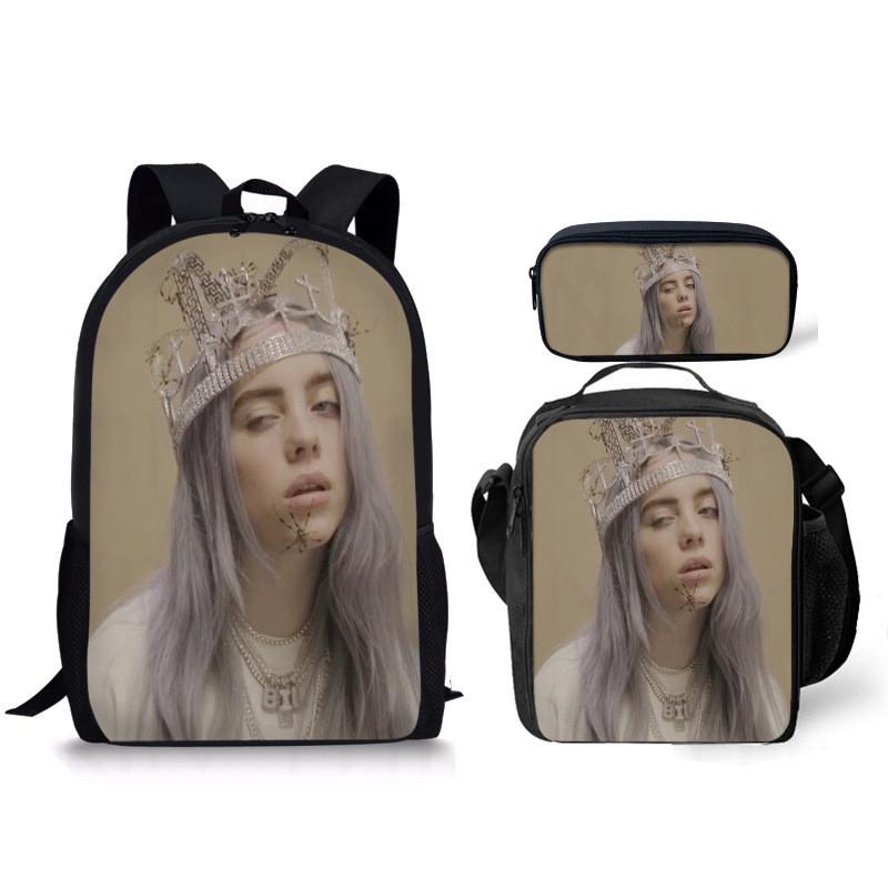 Zaino Grande Capacità Billie Eilish Con Astuccio E Borsa Pranzo Per Studenti