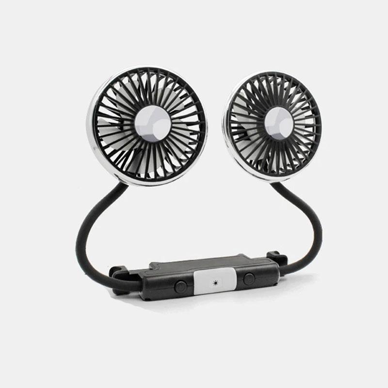 Backseat Car Fan Dual Head Hose Car Seat Fan With Led Light 3 Speeds 360° Rotatable Vehicle Cooling Fan USB Independent Switch
