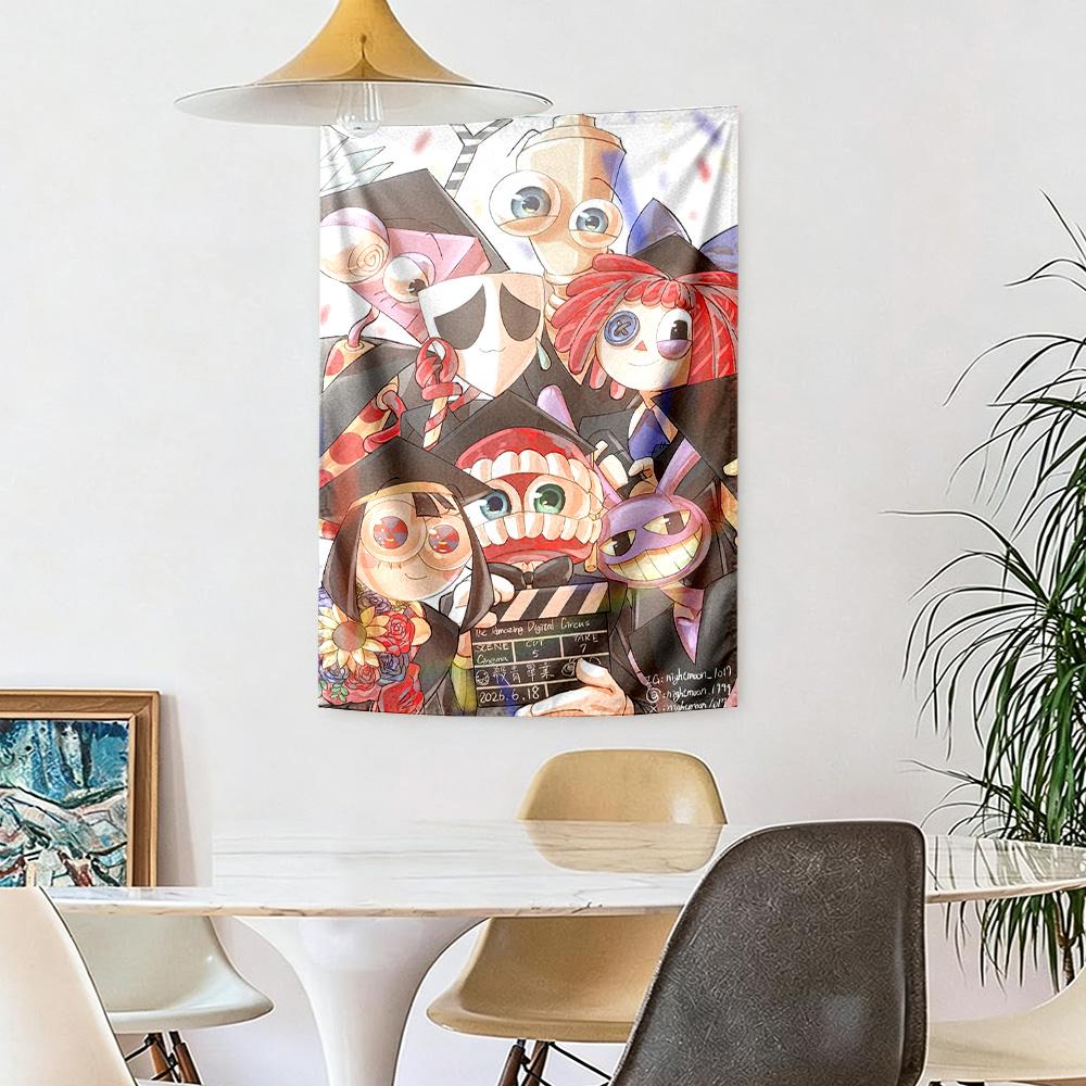 Digital Circus Wall Decor Tapestry Art For Pet Memorial Birthdaywedding Party Backdrop Family Gift