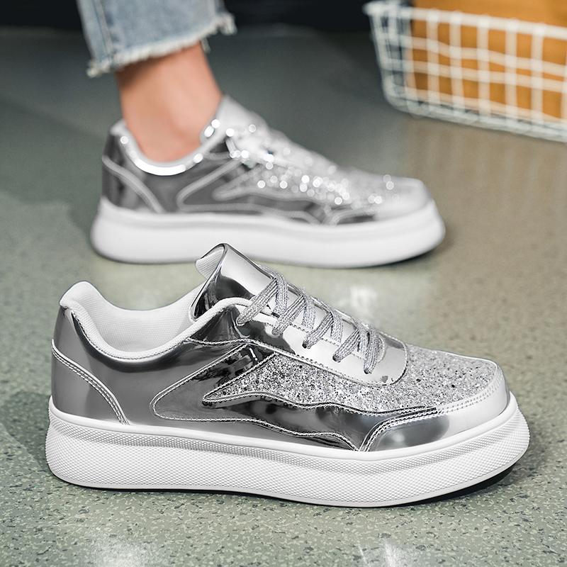 Goldene Luxus-Designerschuhe für Herren Mode Lässig Glänzend Herren Skateboard-Sneaker Plateau Glitzer Stilvolle Damen Sportschuhe