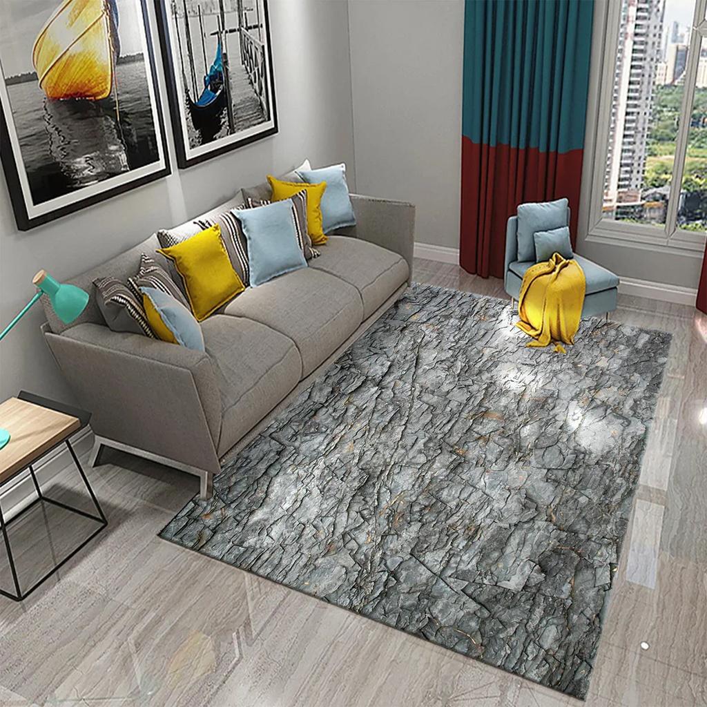 3D Black Stone Carpet Cobblestone Pattern Rug Texture Rectangle Area Rugs Living Room Bedroom Decor Polyester Yoga Floor Mat