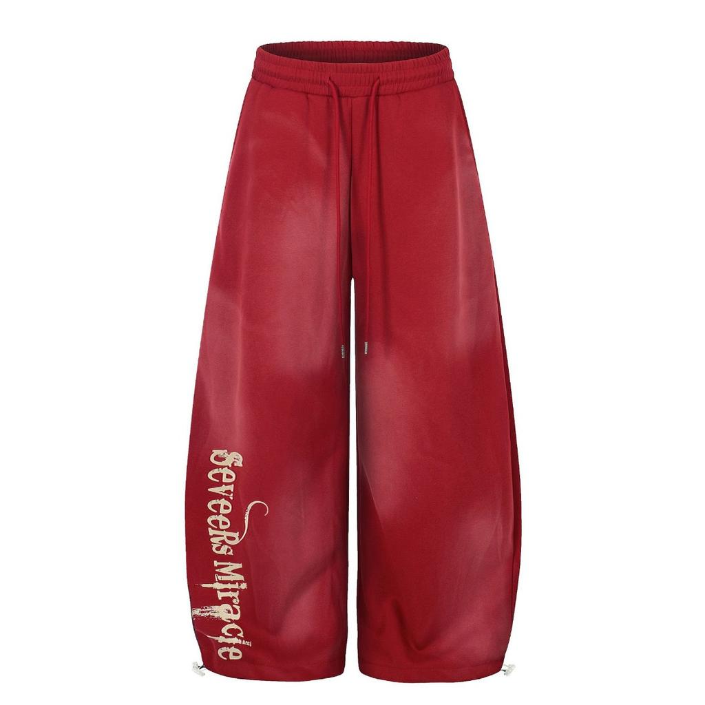 FlowStreet Damskie Czerwone Luźne Spodnie Dresowe Y2k Spodnie Harajuku Spodnie do Tańca Jazzowego Japoński Styl Lat 2000 Vintage Oversize Spodnie Ubrania