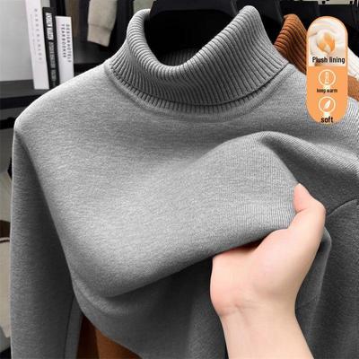 Pulover Termic din Lână pentru Bărbați: Tricotaje din lână fleece cu guler înalt, Strat de bază rece pentru iarnă