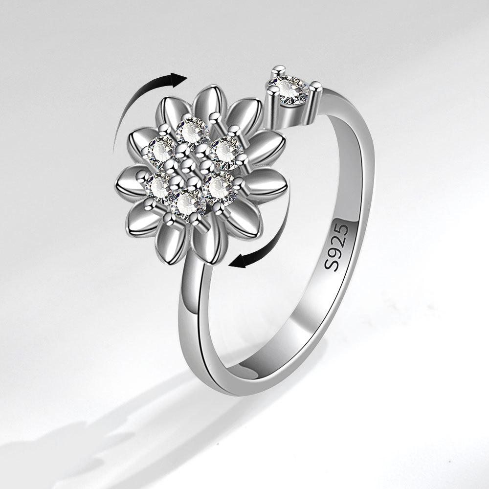 Sunflower Rotating Open Ring For Women Minimalist Daisy Design Adjustable Finger Band Fashion Jewelry Accessory