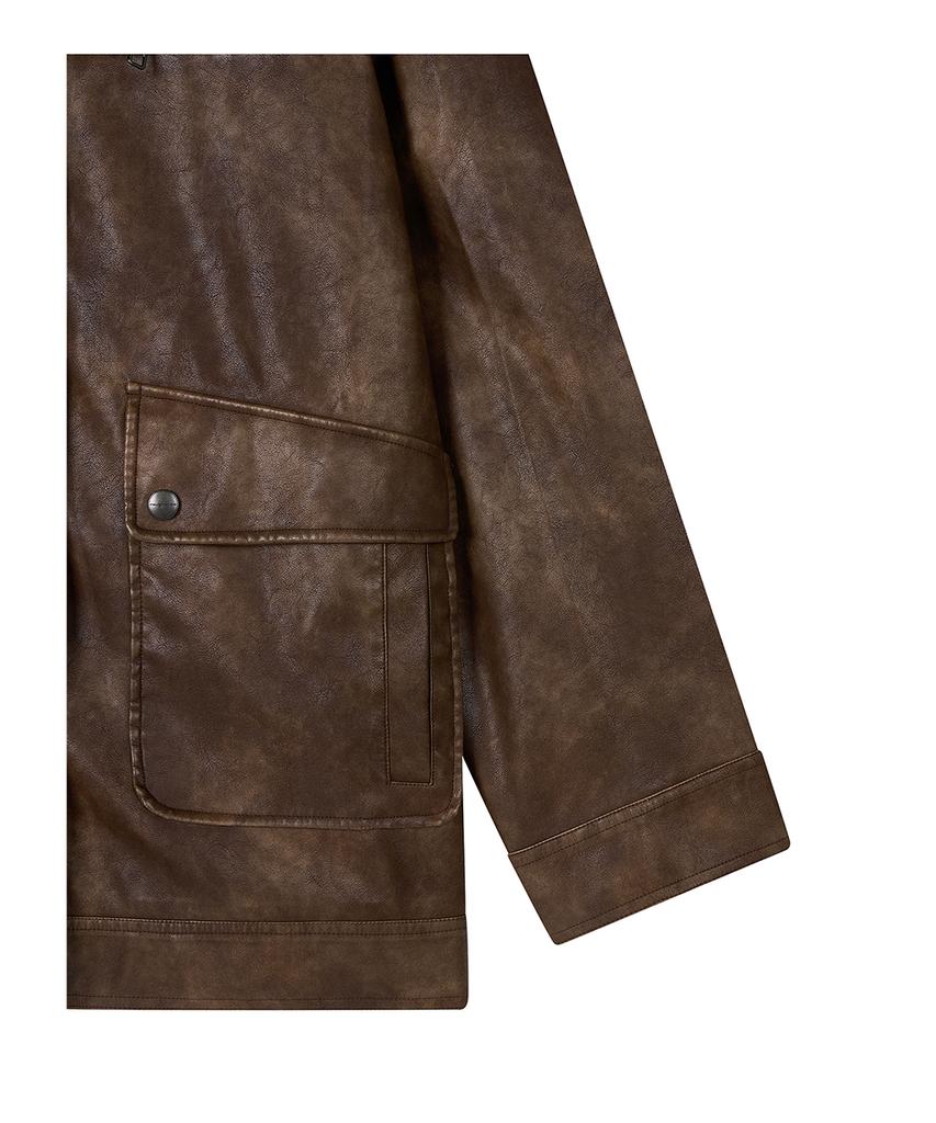 ROUGHTYPE Embossed Washed Leather Jacket - Brown