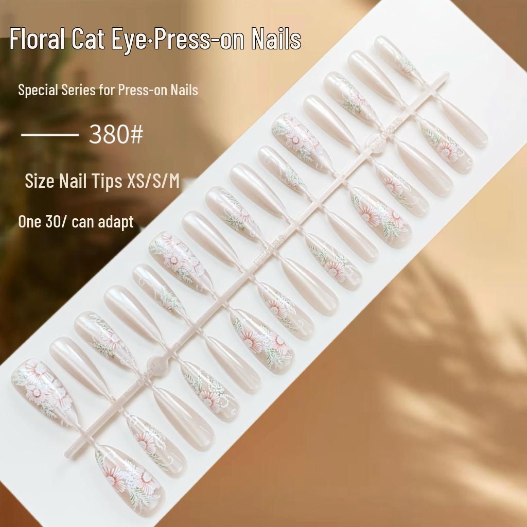 

Летние Цветочные Кошачий Глаз Накладные Ногти - Нежный Темперамент Длинный Набор Накладных Ногтей
