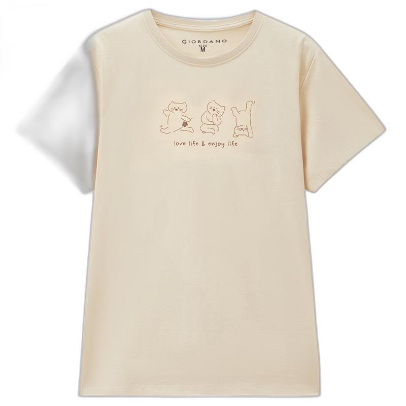 Giordano Women s Cute Cat Print Cotton T-Shirt L