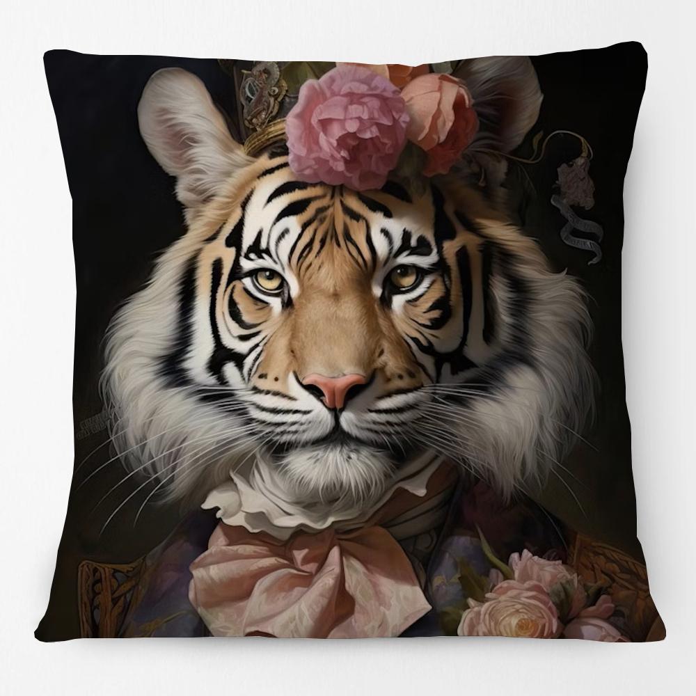 European Tiger with Blue Glasses Parrot Cat Animals Portrait Cushion Covers Pillowcase for Sofa