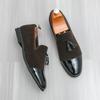 Men Loafers Leather Individuality Formal Business Shoes Coffee Slip On Flats Wedding Dress Prom Shoes Over Sized