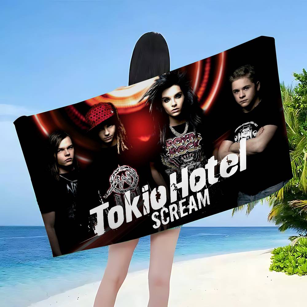 1pc Vintage Rock T-Tokio H-Hotel Microfiber Blanket Quick Drying Beach Towels Oversized Printing Super Absorbent Towel Blanket