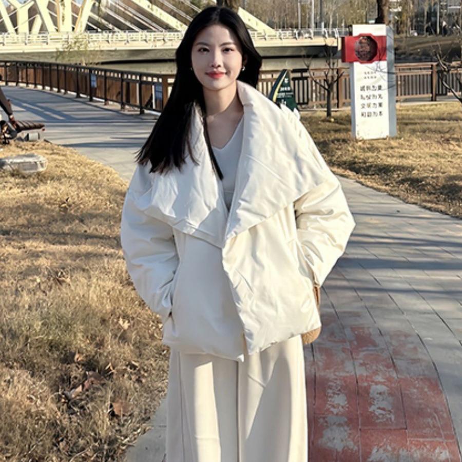 Cute Korean Style Oversized Flap Collar Cotton Jacket for Women Winter New Arrivals Casual Short Coat