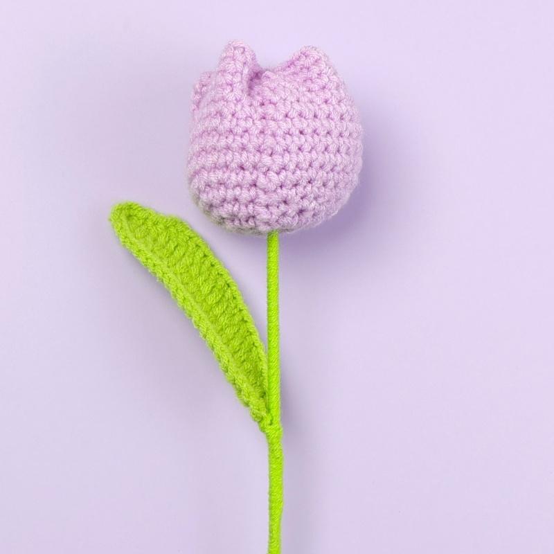 Tulip Crochet Flowers Bouquet Pure Color Knitting Flowers Creative Artificial Flowers Wedding Home Decorations Friends' Gift