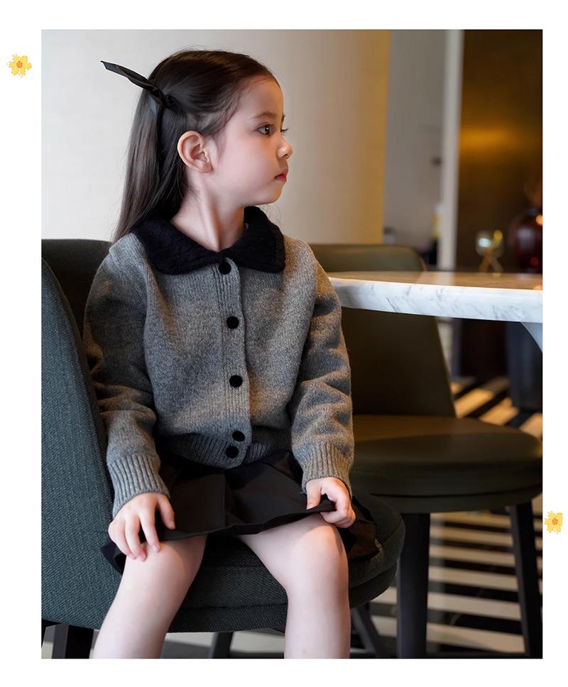 Korean Style Girls  Color Block Knit Cardigan Sweater - Spring/Autumn 2026 Collection Size 120