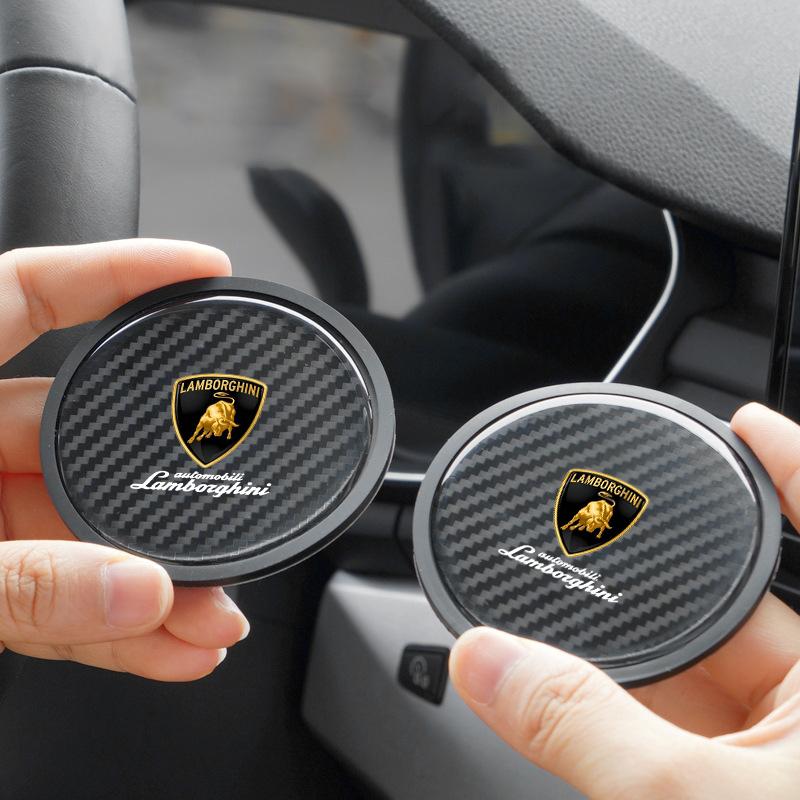 

2Pcs Carbon fiber Car Cup Holder Anti-Slip Insert Coaster Mat For Lamborghini Urus Huracan Aventador Premium Auto Accessories
