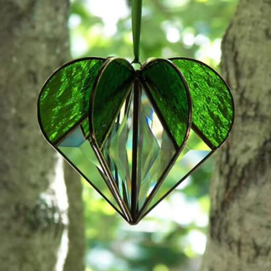 Colorful Heart Sun Catcher 3D Multi-Faceted Heart Hanging Ornament Stained Glass Rainbow Maker Window Decoration for Home Office Balcony Car
