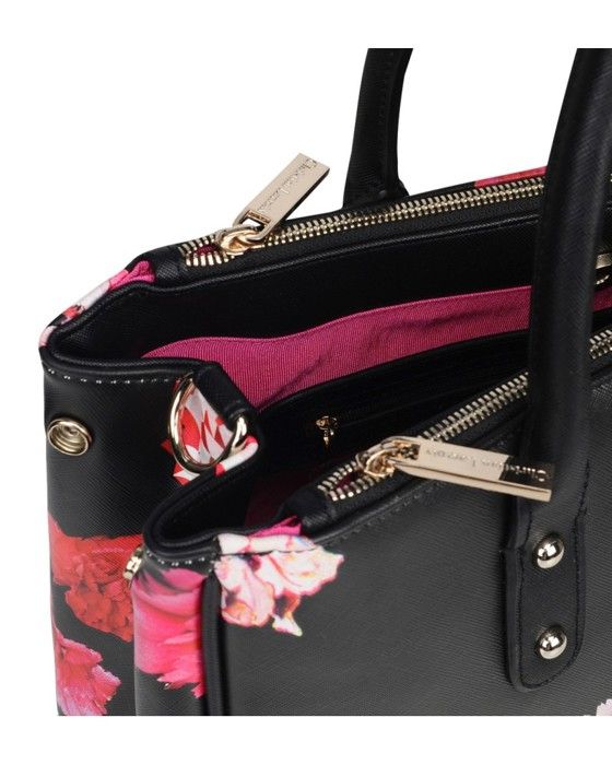 Sac cabas - CHRISTIAN LACROIX - Mily - Noir - Imprimé floral - 2 anses et bandoulière amovible