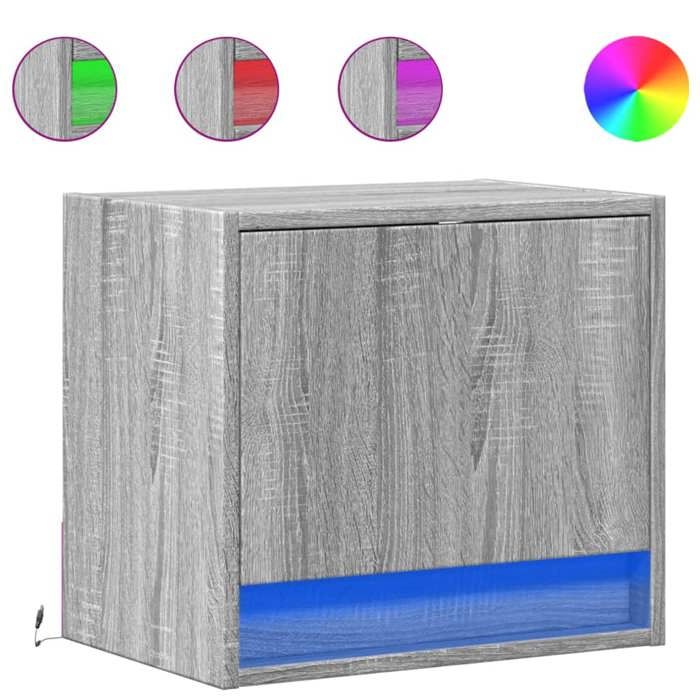 VidaXL Wall-mounted Bedside Tables with LED Lights 2 Pcs Sonoma Grey, Floating Bedside Table, Phone Holder, Table 852086