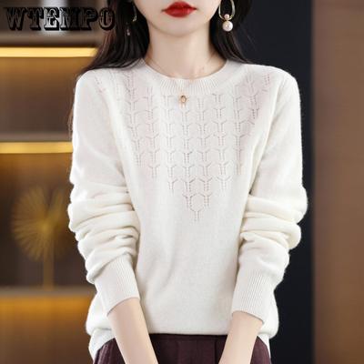 Women's Sweater Round Neck Hollow Pullover Sweater Women's Long Sleeve Loose Knit Spring and Autumn Thin Style