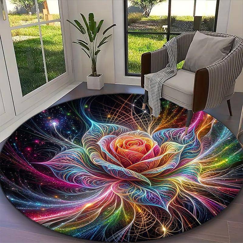 

[Enchanted Azure Rose Petal Printed Carpet] Durable Home and Office Round Rug, Kitchen Farmhouse Decorative Floor Mat Diameter 60cm