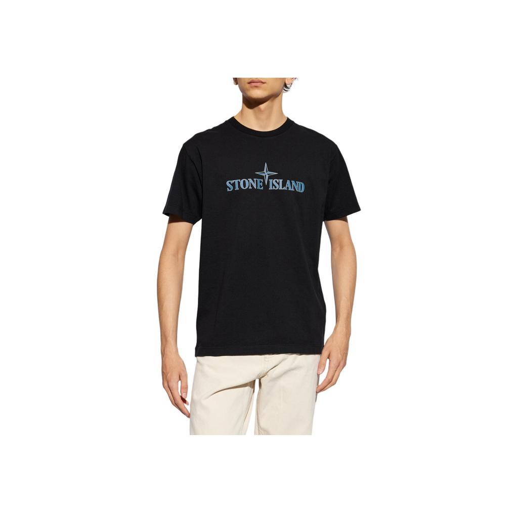 STONE ISLAND FW24 Letter Logo Minimalist Comfortable Short Sleeve T-Shirt Men Tops Black 81152NS80-0-V0029