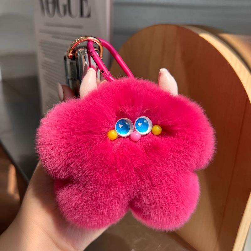 Imitation Otter Rabbit Fur Calf Keychain Fluffy Pompon Key Chain Trinket Lovely Keyring Bag Car Gift