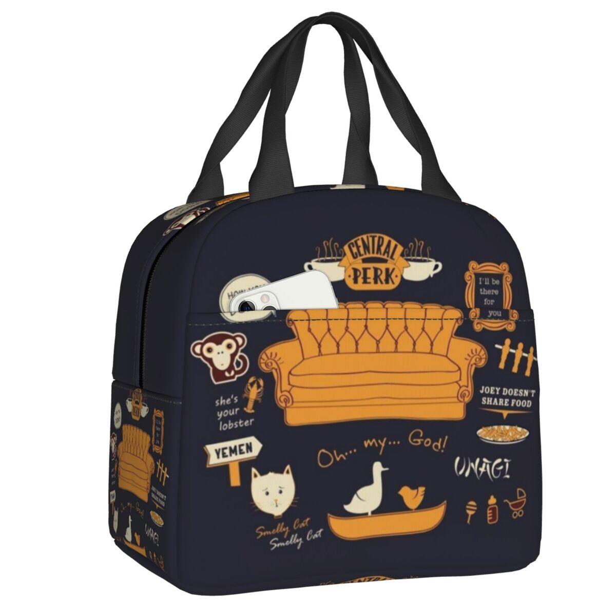 Custom TV Show Friends Symbol Portable Lunch Box Women Leakproof Thermal Cooler Food Insulated Lunch Bag School Children Student 22x20x13cm