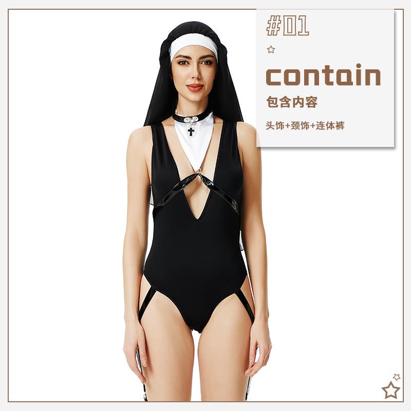 Sexy lingerie babes nun costume nightclub wind halloween costume