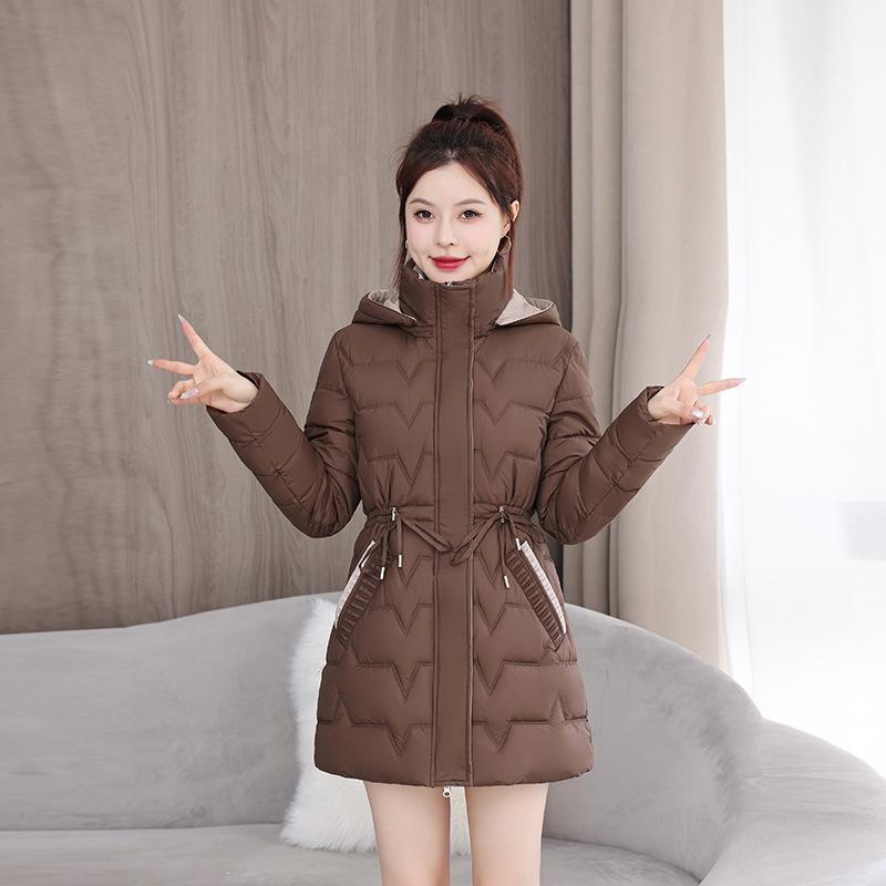 Damen Wintermantel im koreanischen Stil - Schlank geschnitten, dick, warm, mittellang, wattierte Jacke