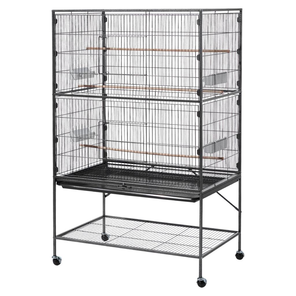 Bird Cage, 930 X 580 X 1510 Mm, Flat Top, Wrought Iron Bird Flight Cage with Perches, Slide-Out Tray and Plastic Feeders, for Blue Tit, Cockatiel,