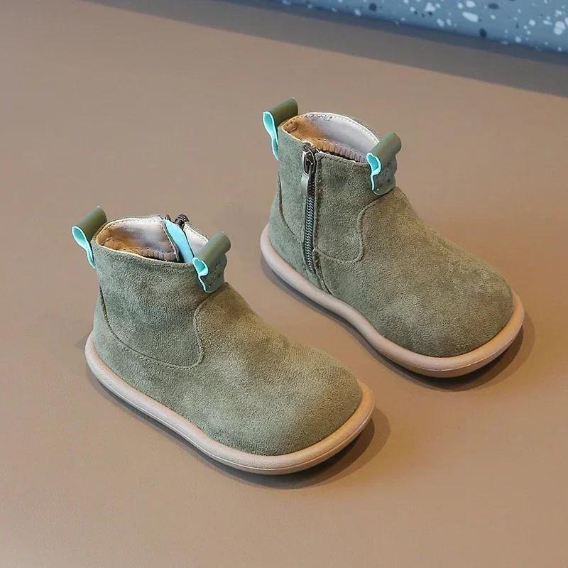 Stivali da bambina e da bambino in autunno e inverno, in pelle scamosciata, per bambini, scarpe casual, antiscivolo, per esterni, stivaletti in peluche per bambini