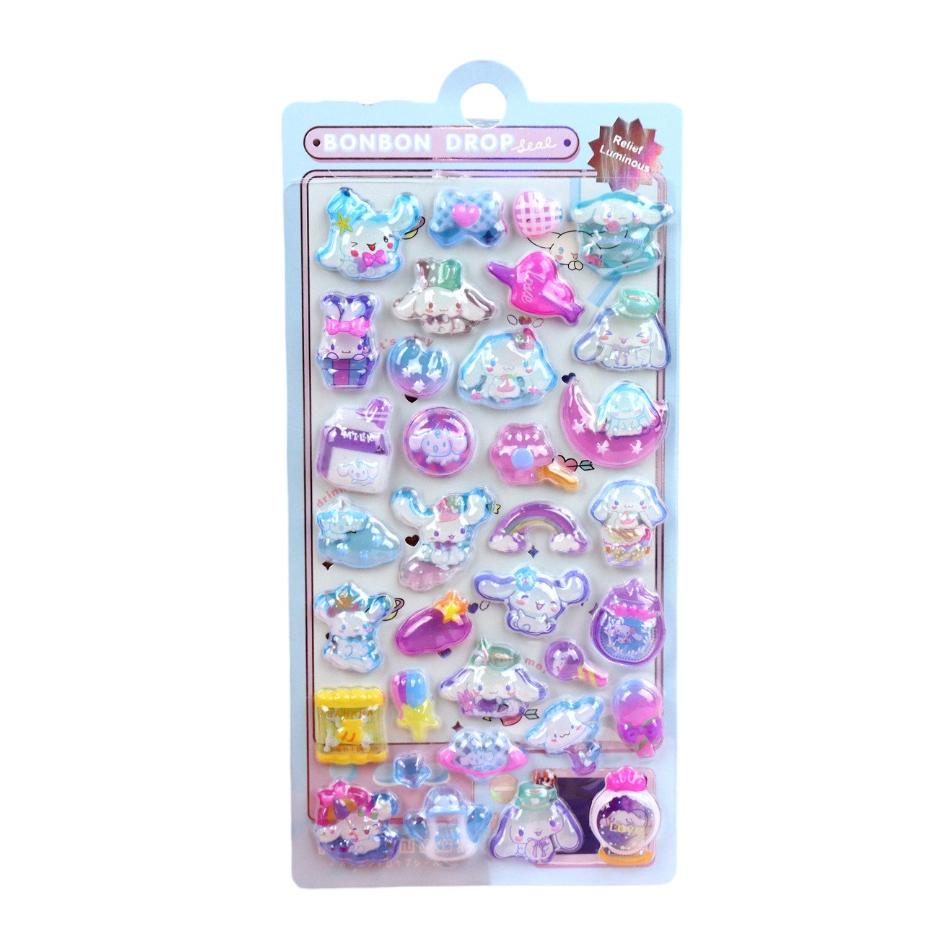 1/8Pcs 3D Relief Stickers Sanrio Hello Kitty Kuromi Cute Anime Cartoon Crystal Sticker Creativity Room Bag Decoration Gifts