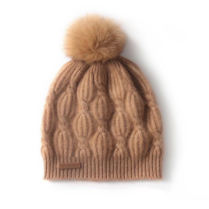 

Cashmere hat autumn and winter new style women s pom pom twisted casual ear protecting pile hat thickened knitted hat One Size